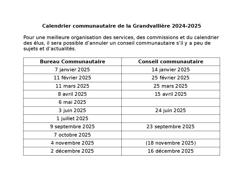 Calendrier conseils communautaires 